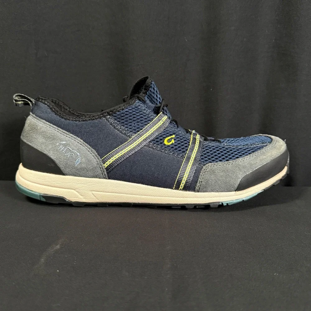Olukai Mens Kia'i Trainer Navy Dark Shadow Grey Mesh Leather Sneakers Mens 12